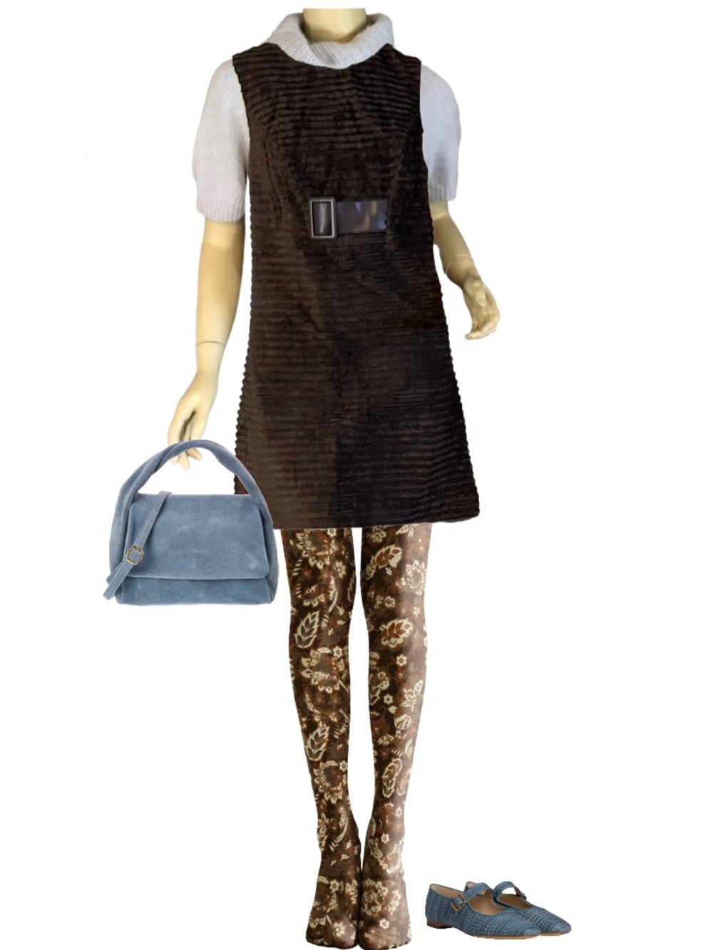VINTAGE DOODLES 1970'S BROWN FAUX FUR RIBBED SHIFT DRESS (APPX M/11)